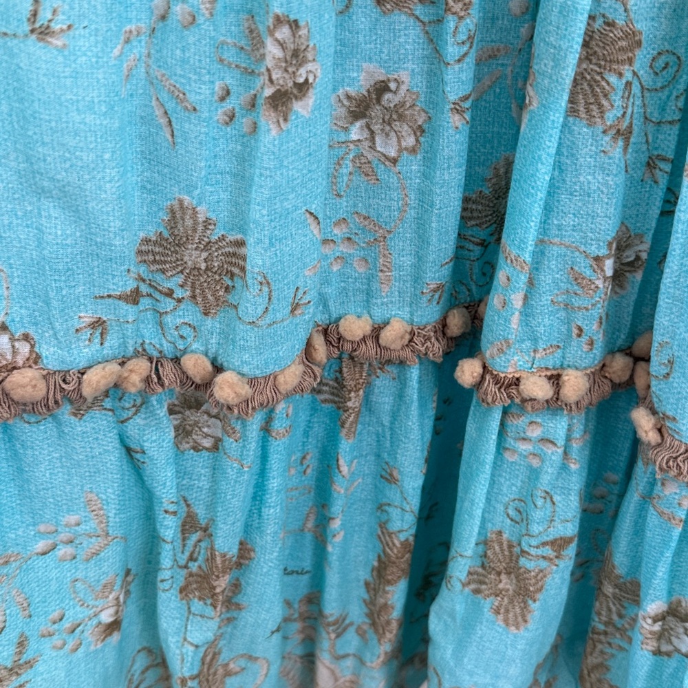 Bohemian Leoni Al Sole by Giacono Cirque Turquoise Beaded Maxi Dress w/ Pom Poms - Picture 10 of 14